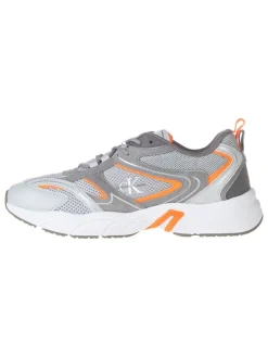 Leder-Sneakers in Grau/ Orange