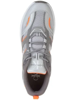 Leder-Sneakers in Grau/ Orange