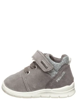 Leder-Sneakers in Grau/ Silber