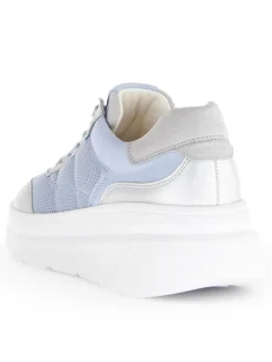 Leder-Sneakers in Hellblau/ Silber/ Grau