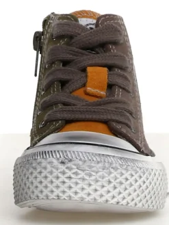 Leder-Sneakers in Khaki/ Hellbraun