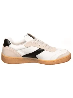 Leder-Sneakers in Schwarz/ Beige/ Weiß
