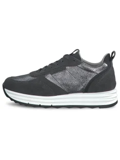 Leder-Sneakers in Schwarz/ Silber