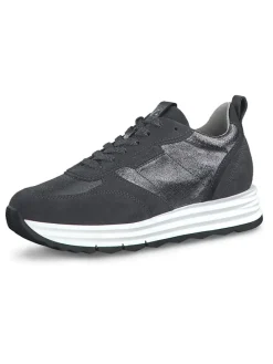 Leder-Sneakers in Schwarz/ Silber