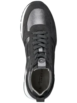 Leder-Sneakers in Schwarz/ Silber