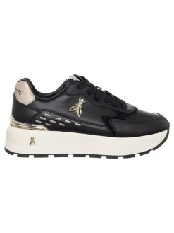 Leder-Sneakers in Schwarz/ Gold