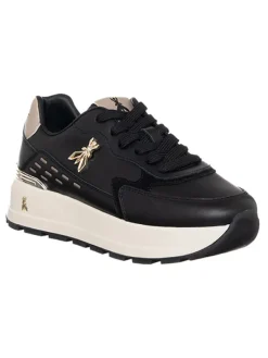 Leder-Sneakers in Schwarz/ Gold