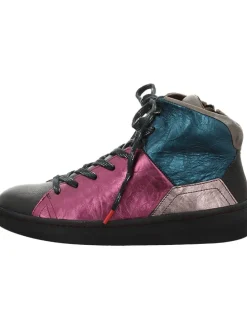 Leder-Sneakers in Schwarz/ Pink
