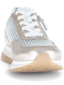 Leder-Sneakers in Silber/ Beige