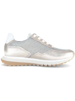 Leder-Sneakers in Silber/ Beige