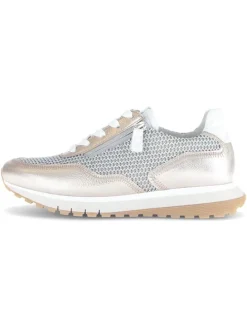 Leder-Sneakers in Silber/ Beige