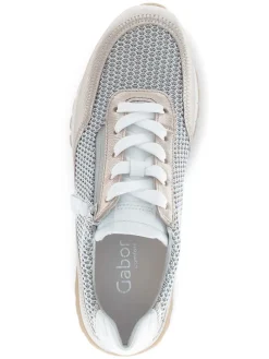 Leder-Sneakers in Silber/ Beige