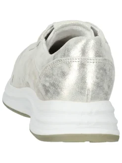 Leder-Sneakers in Silber/ Creme