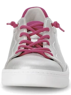 Leder-Sneakers in Silber/ Fuchsia