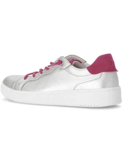Leder-Sneakers in Silber/ Fuchsia