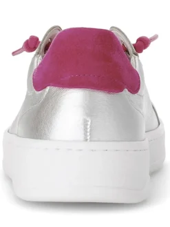 Leder-Sneakers in Silber/ Fuchsia