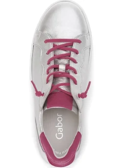 Leder-Sneakers in Silber/ Fuchsia