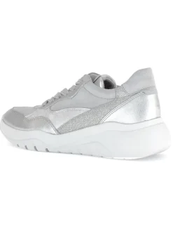 Leder-Sneakers in Silber/ Grau