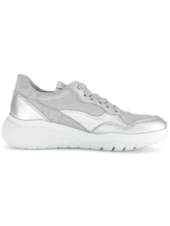 Leder-Sneakers in Silber/ Grau