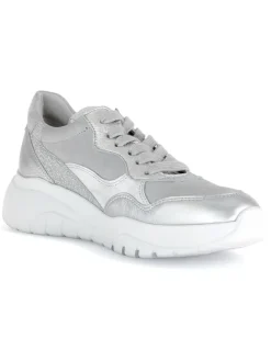 Leder-Sneakers in Silber/ Grau