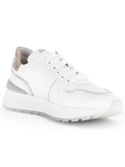 Leder-Sneakers in Weiß/ Beige