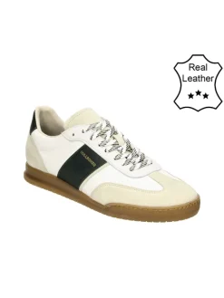 Leder-Sneakers in Weiß/ Beige/ Dunkelgrün