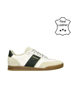 Leder-Sneakers in Weiß/ Beige/ Dunkelgrün
