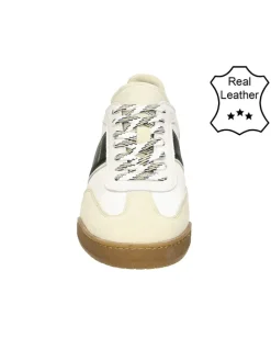 Leder-Sneakers in Weiß/ Beige/ Dunkelgrün