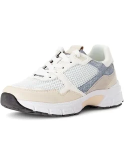 Leder-Sneakers in Weiß/ Beige/ Hellblau