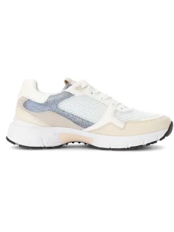 Leder-Sneakers in Weiß/ Beige/ Hellblau