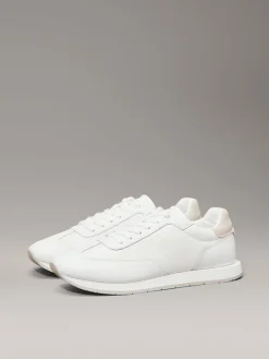 Leder-Sneakers in Weiß/ Beige