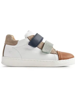 Leder-Sneakers in Weiß/ Braun