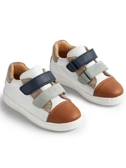 Leder-Sneakers in Weiß/ Braun