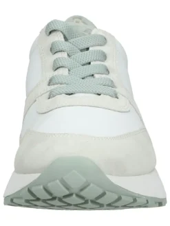 Leder-Sneakers in Weiß/ Creme/ Grün