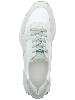 Leder-Sneakers in Weiß/ Creme/ Grün