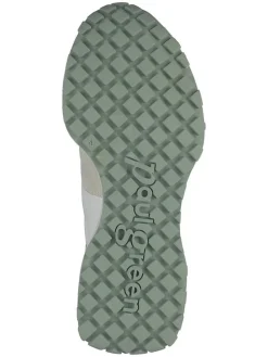 Leder-Sneakers in Weiß/ Creme/ Grün