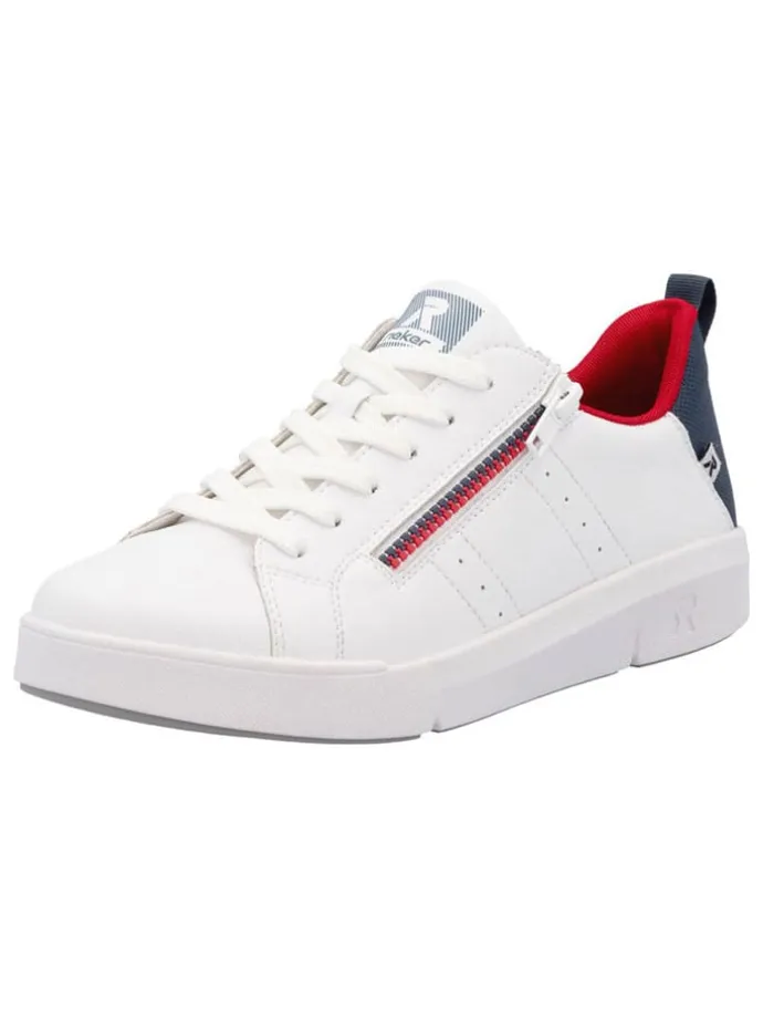 Leder-Sneakers in Weiß/ Dunkelblau