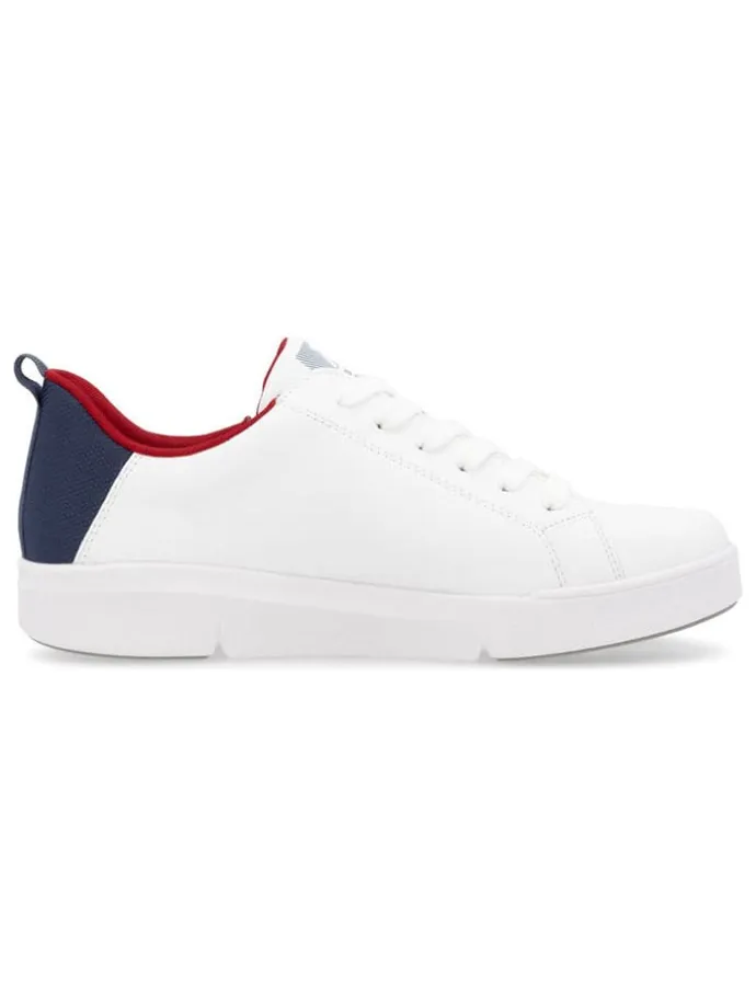 Leder-Sneakers in Weiß/ Dunkelblau