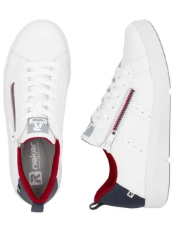 Leder-Sneakers in Weiß/ Dunkelblau