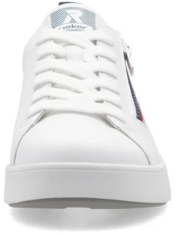 Leder-Sneakers in Weiß/ Dunkelblau