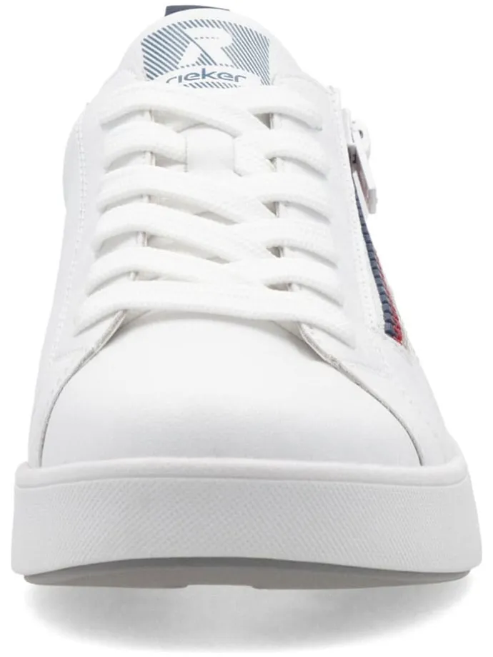 Leder-Sneakers in Weiß/ Dunkelblau