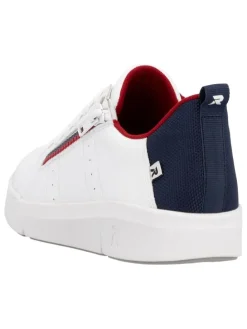 Leder-Sneakers in Weiß/ Dunkelblau