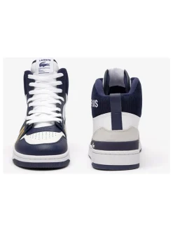 Leder-Sneakers in Weiß/ Dunkelblau