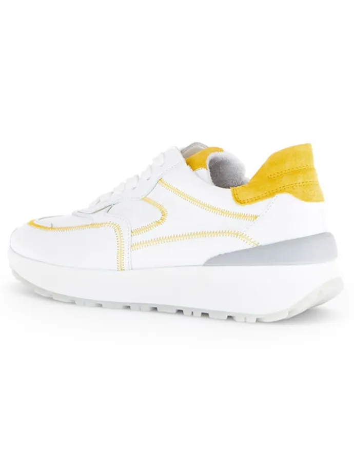 Leder-Sneakers in Weiß/ Gelb
