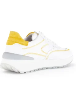 Leder-Sneakers in Weiß/ Gelb