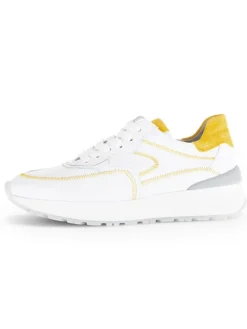 Leder-Sneakers in Weiß/ Gelb