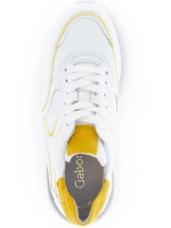 Leder-Sneakers in Weiß/ Gelb