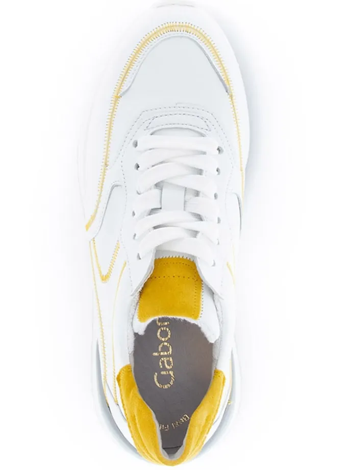 Leder-Sneakers in Weiß/ Gelb