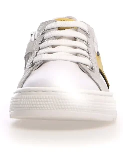 Leder-Sneakers in Weiß/ Gelb