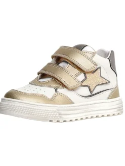 Leder-Sneakers in Weiß/ Gold